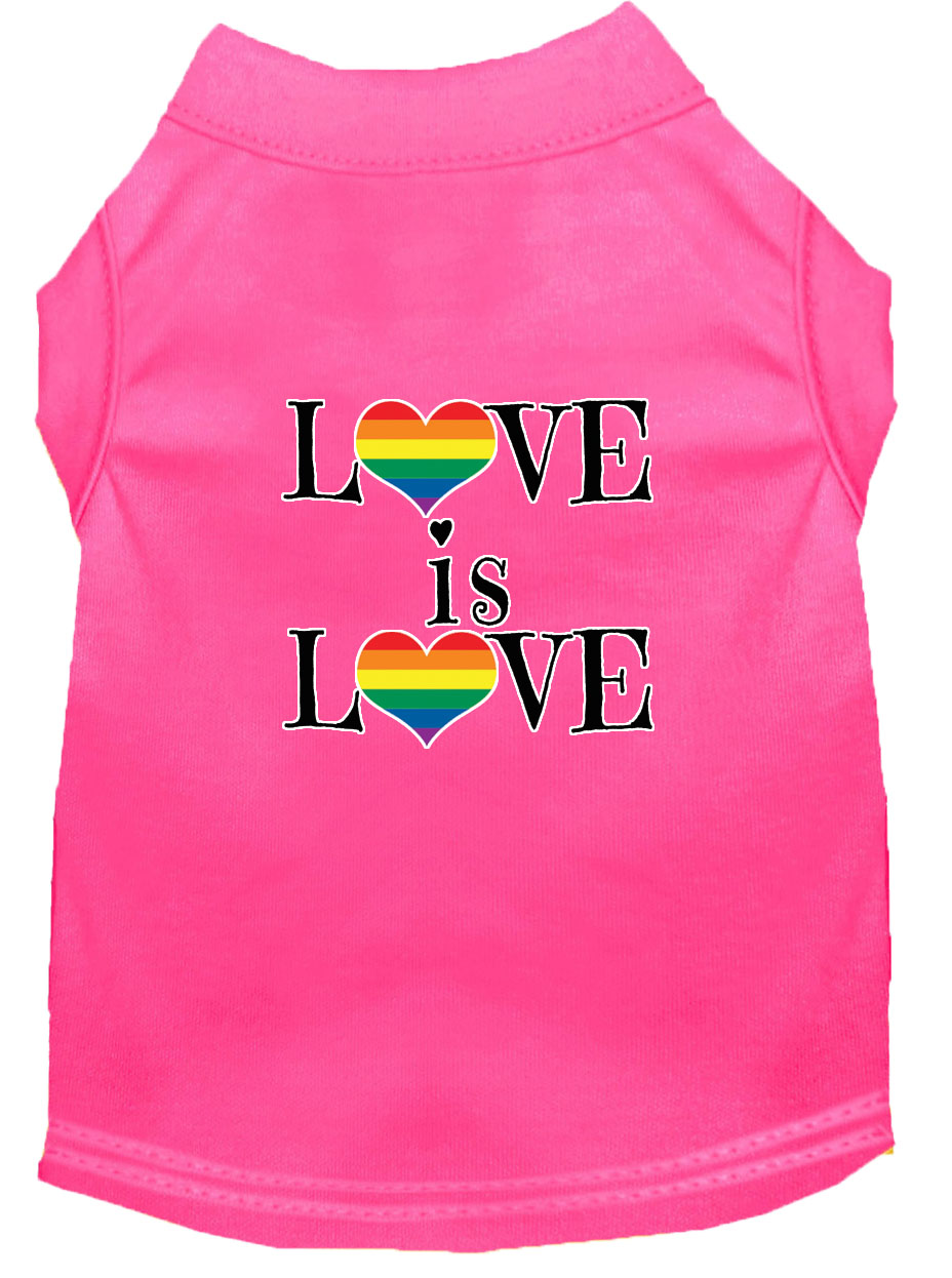 Love is Love Screen Print Dog Shirt Bright Pink Med